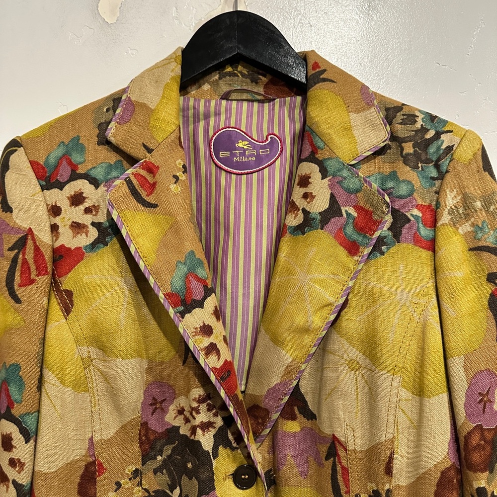 Etro Milano Vintage Linen Floral Blazer Size 44 - Picture 5 of 11